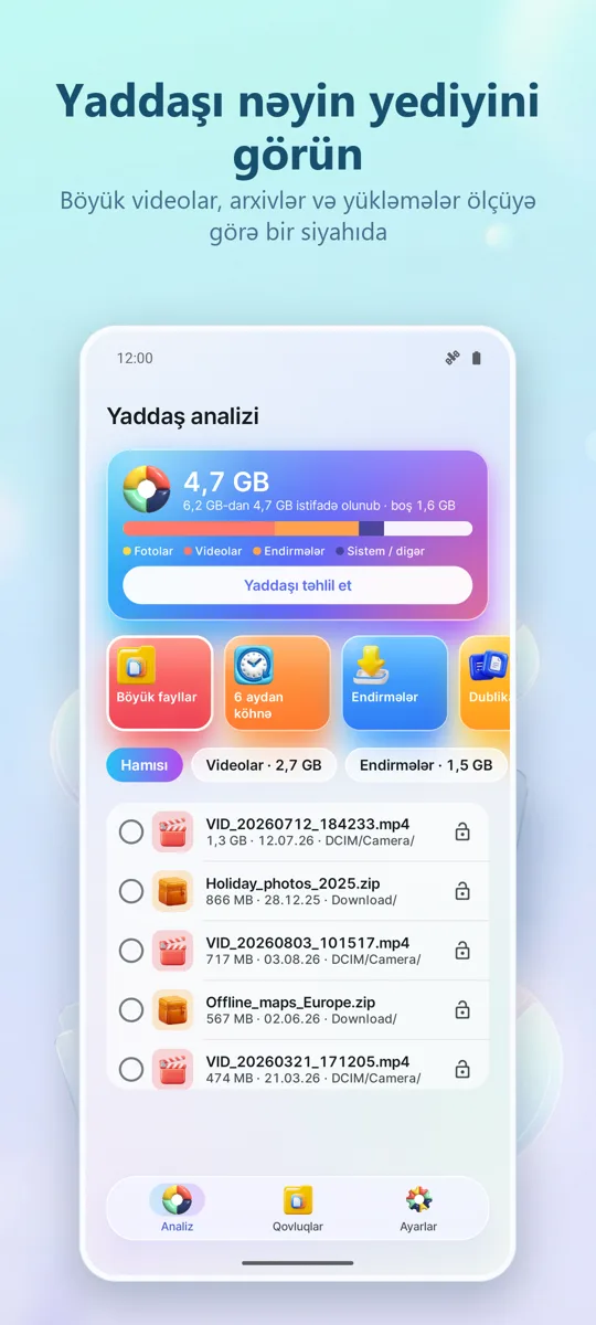 Yaddaş Analizatoru: əsas ekran
