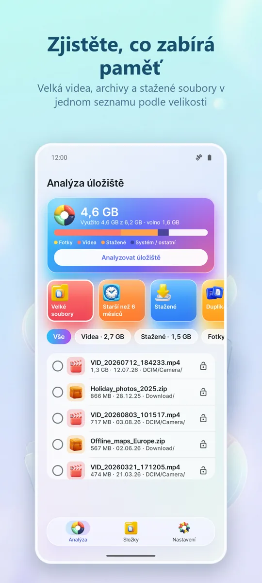 Analyzátor úložiště: Čistič: hlavní obrazovka