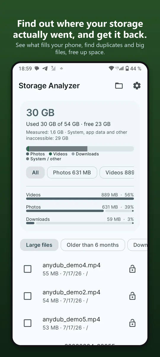 Storage Analyzer: Cleaner — main screen