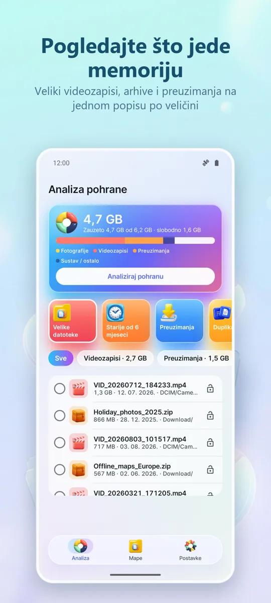Analiza pohrane: Čistač: glavni zaslon