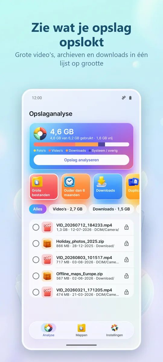 Opslaganalyse & Opschoner: hoofdscherm