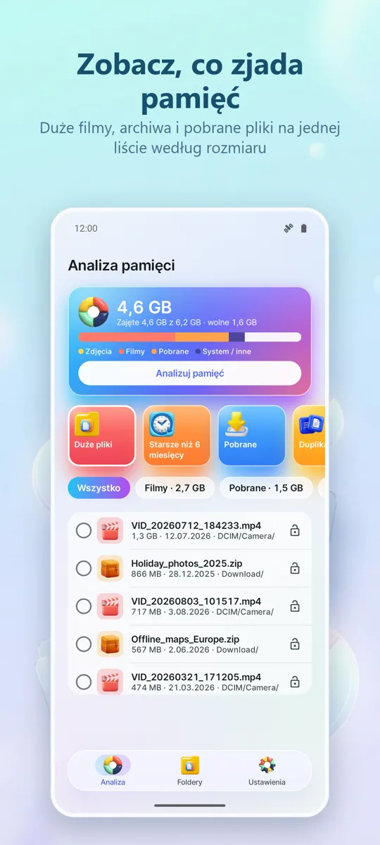 Analizator pamięci: Czyść: ekran główny