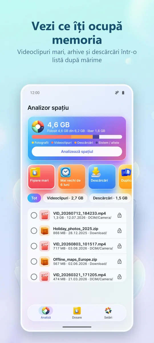 Analizor stocare: Curățător: ecranul principal