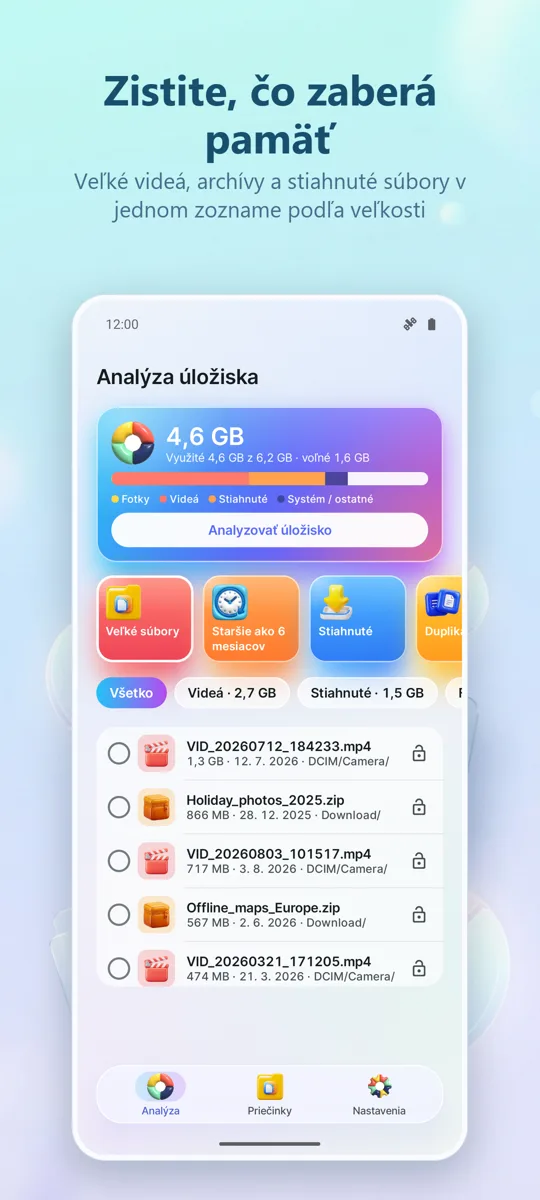 Analyzátor úložiska: Čistič: hlavná obrazovka