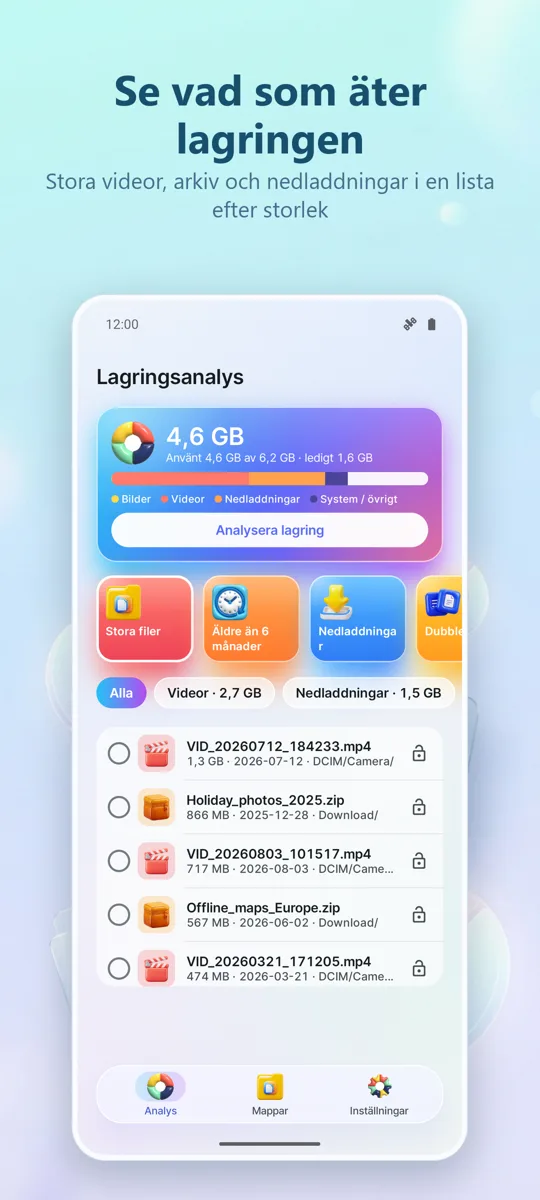 Lagringsanalys & Rengöring: huvudskärm
