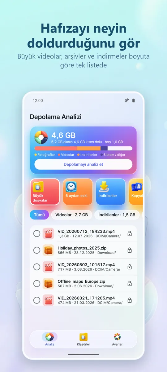 Depolama Analizi: Temizleyici: ana ekran