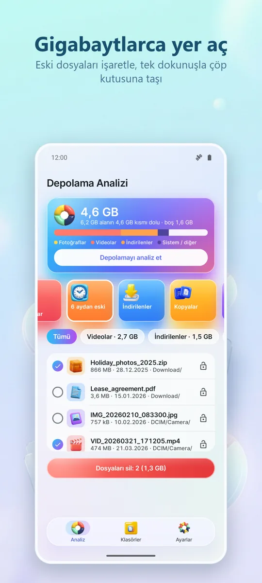 Depolama Analizi: Temizleyici: 