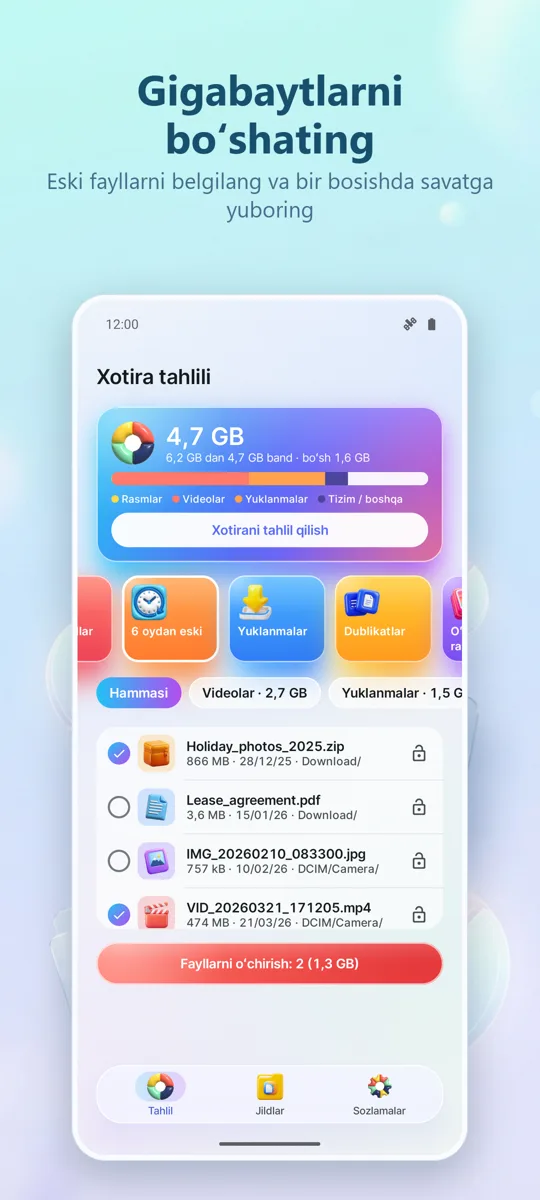 Xotira analizatori: Tozalagich: 