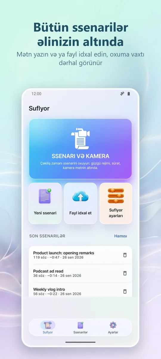 Video üçün Teleprompter: əsas ekran