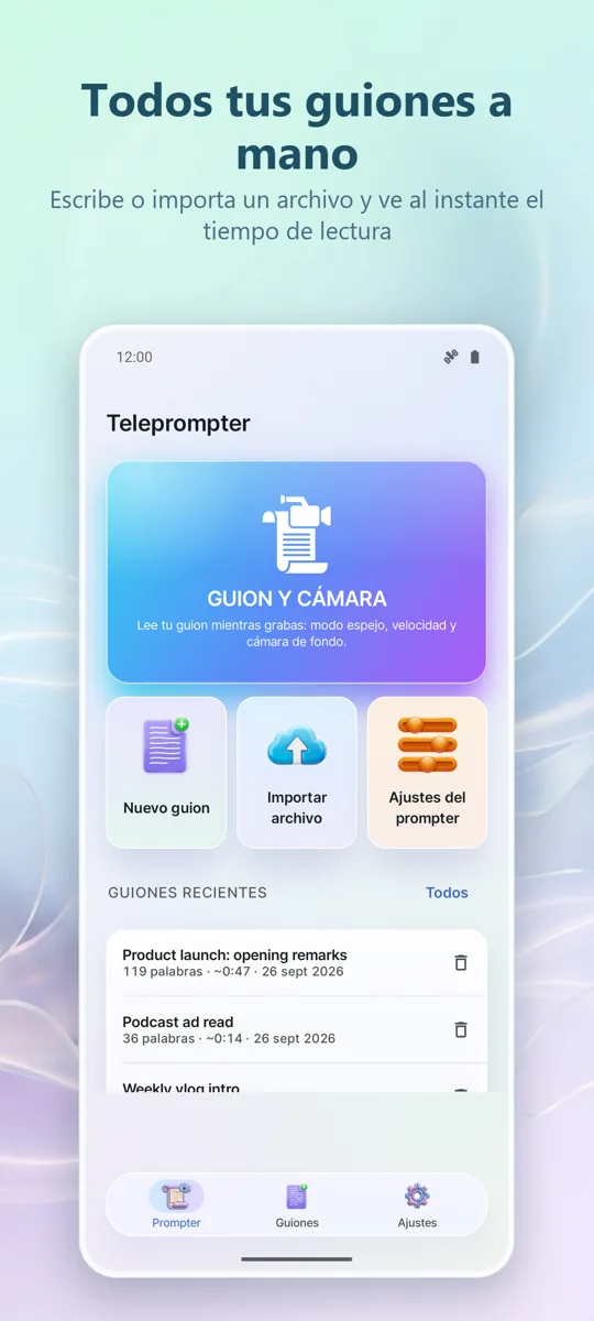 Teleprónter para vídeo: pantalla principal