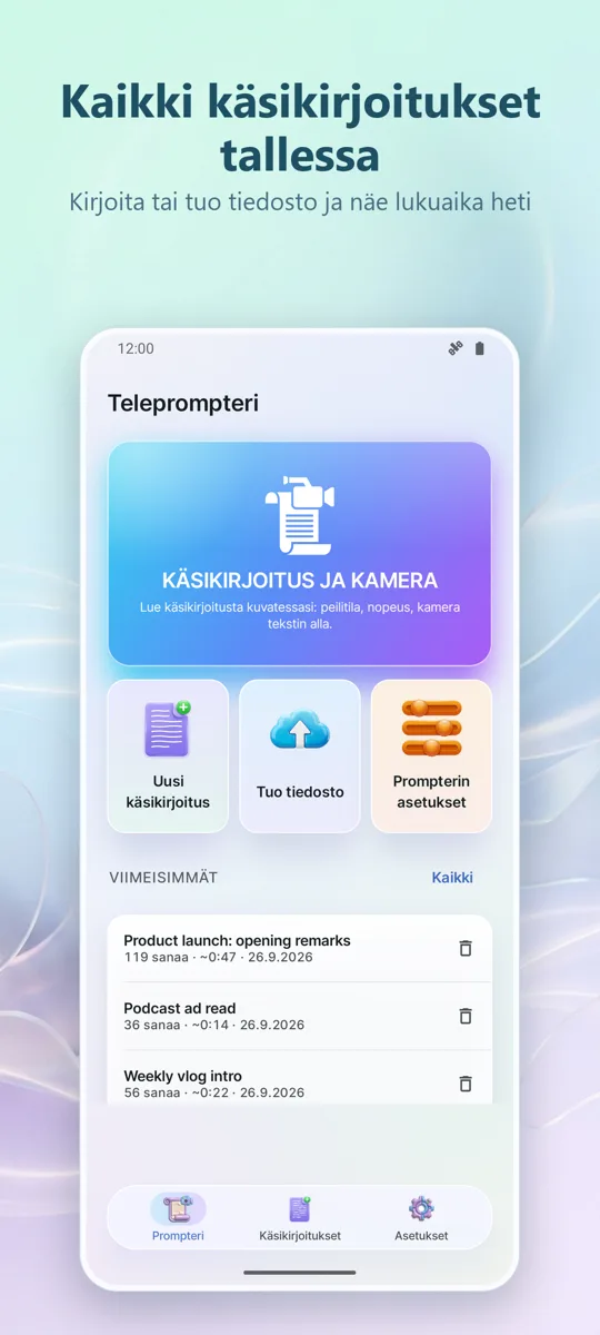 Teleprompteri videoon: päänäkymä