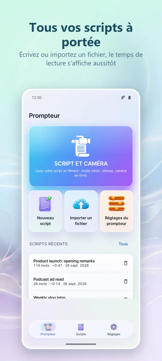 Téléprompteur pour Vidéo: écran principal