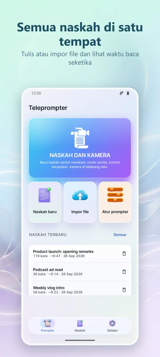 Teleprompter untuk Video: layar utama