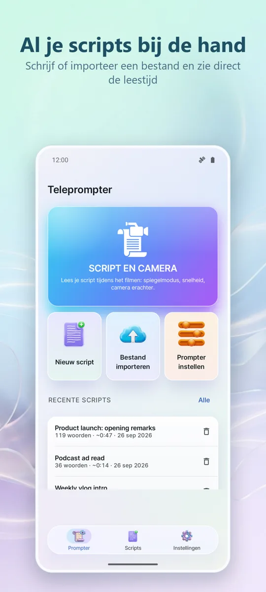 Teleprompter voor Video: hoofdscherm