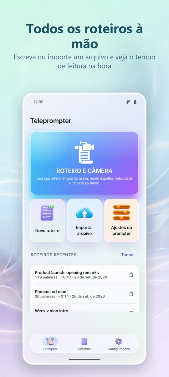 Teleprompter para Vídeo: tela principal