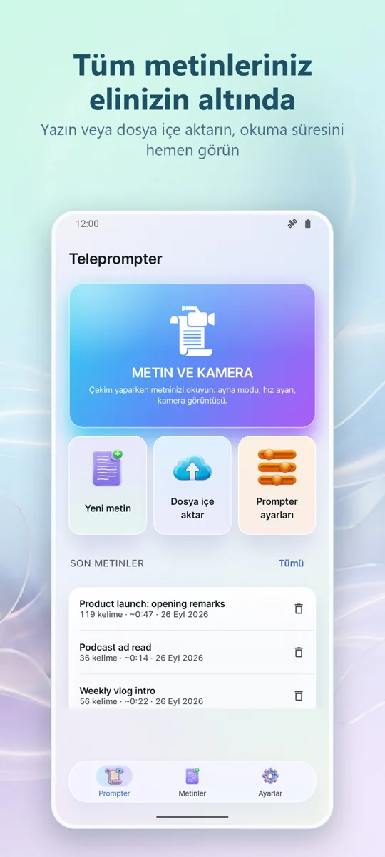 Video İçin Teleprompter: ana ekran