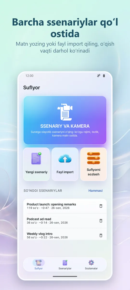 Video uchun teleprompter: asosiy ekran