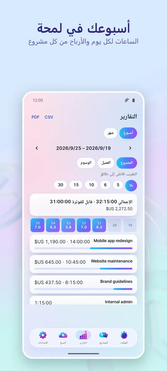 متتبع الوقت: ساعات العمل: 