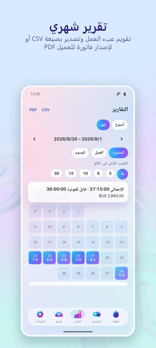 متتبع الوقت: ساعات العمل: 