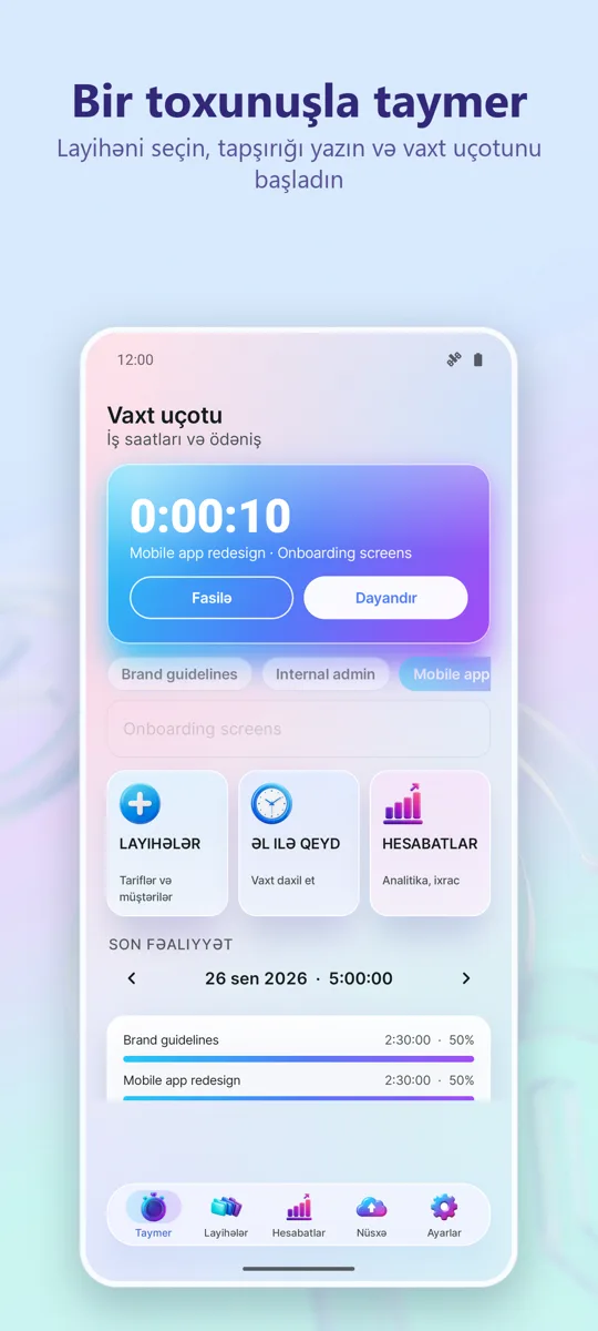 Vaxt İzləyicisi: İş Saatları: əsas ekran