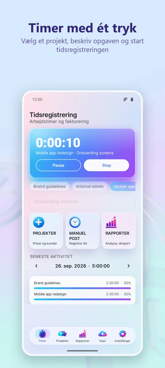 Time Tracker: Arbejdstimer: hovedskærm