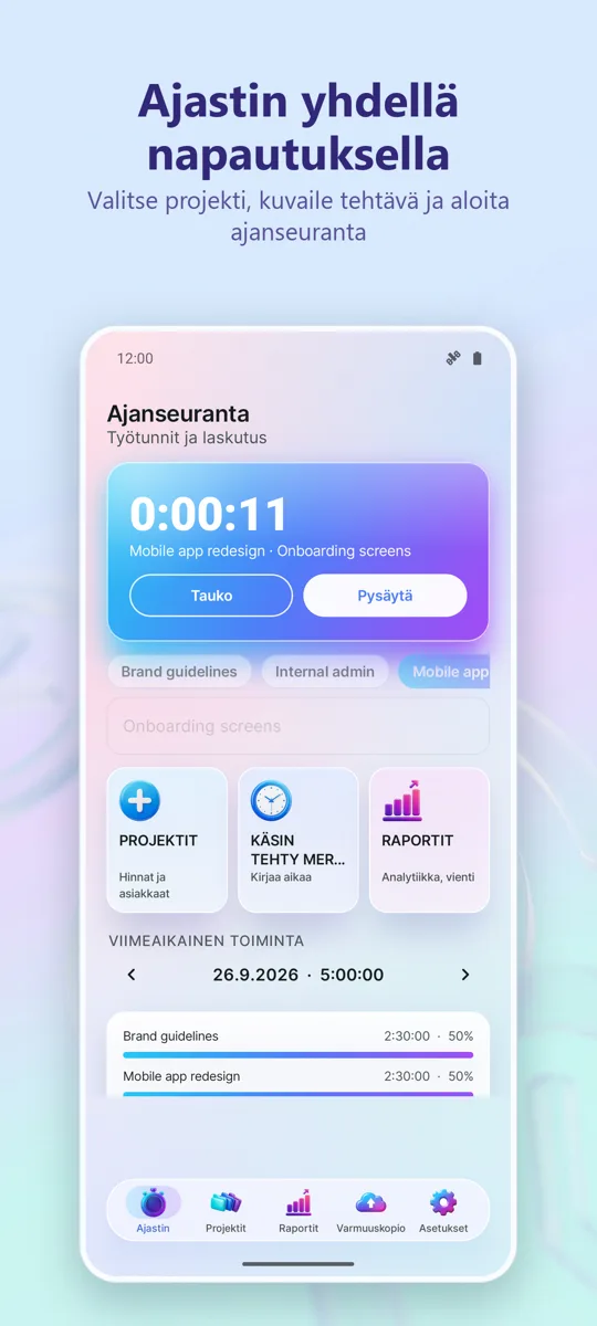 Time Tracker: Työtunnit: päänäkymä