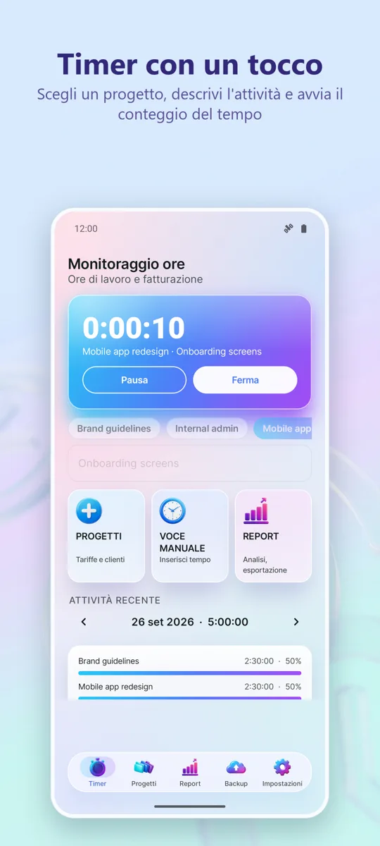 Time Tracker: Ore Lavoro: schermata principale