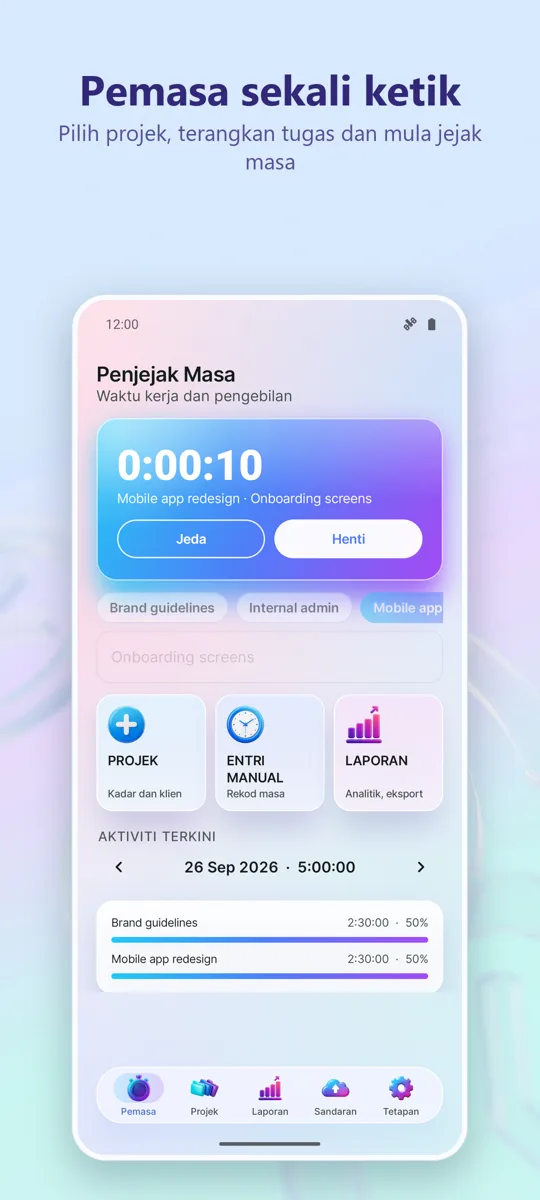 Penjejak Masa: Waktu Kerja: skrin utama