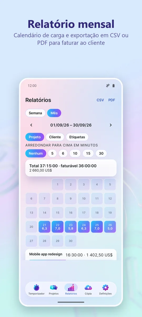 Controlo de Horas: Trabalho: 