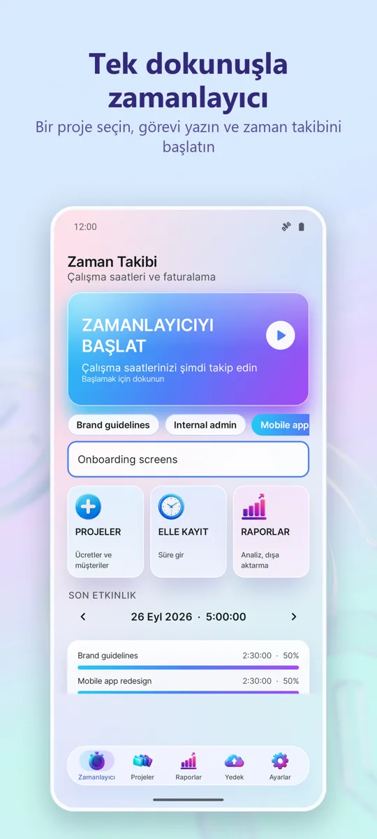 Zaman Takibi: Çalışma Saatleri: ana ekran