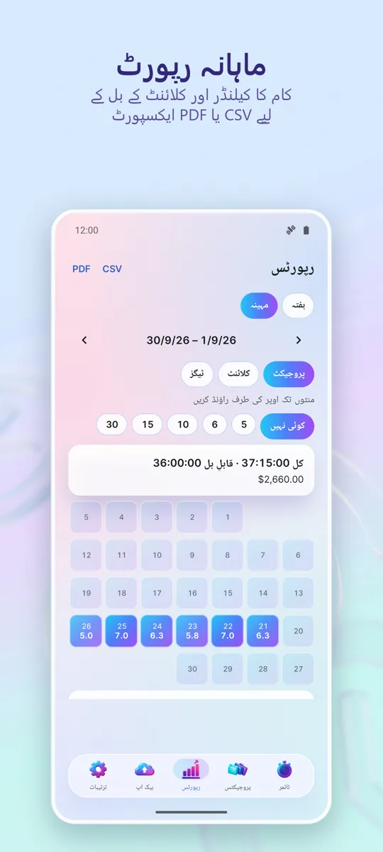 ٹائم ٹریکر: کام کے اوقات: 