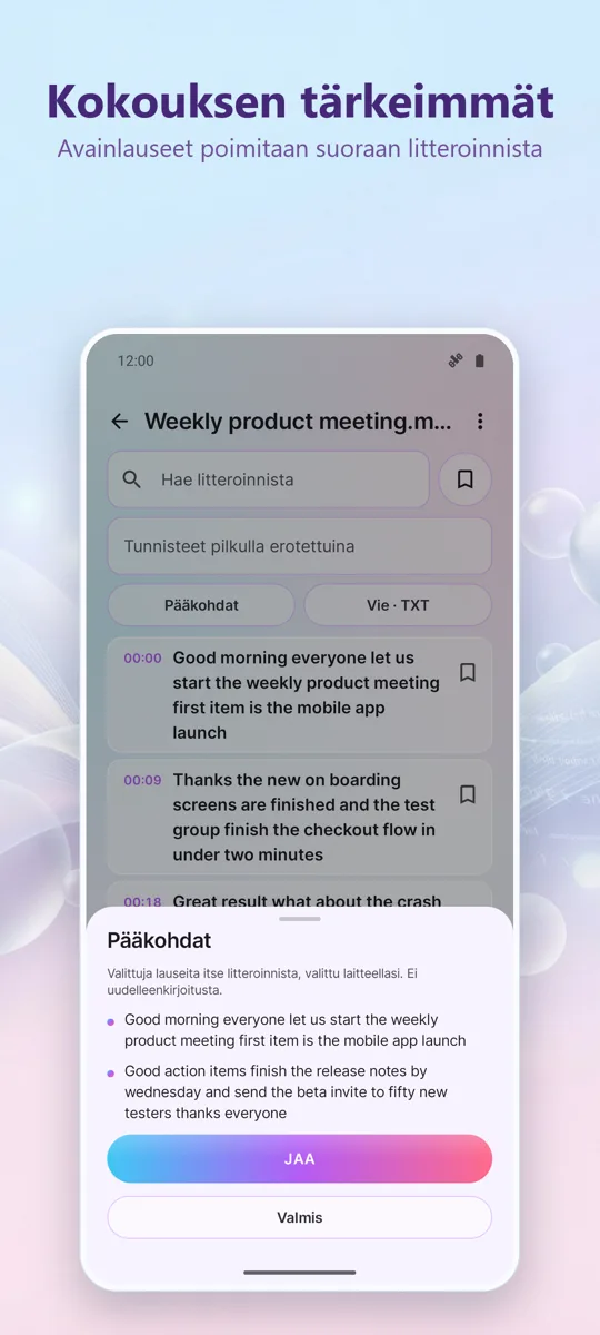 AI Transkriptio & Tekstitykset: kuvakaappaus 3