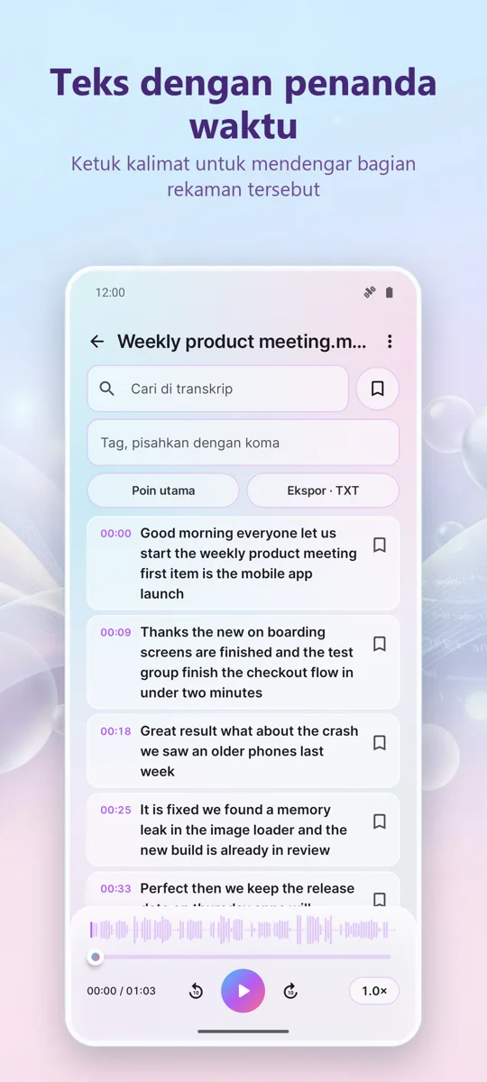 Transkripsi & Teks AI: tangkapan layar 2