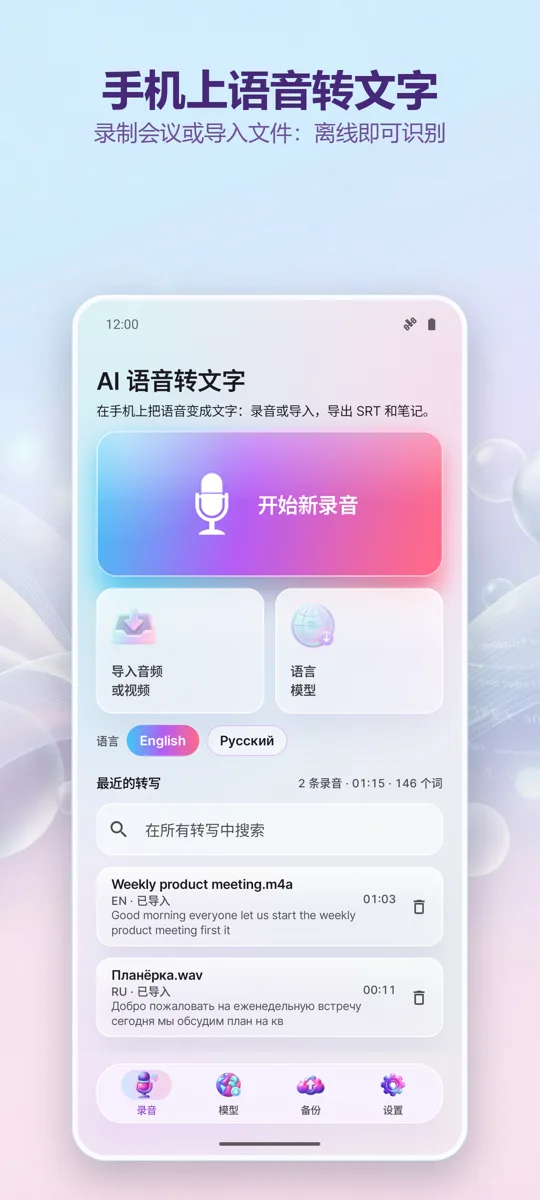 AI转录与字幕: 主界面