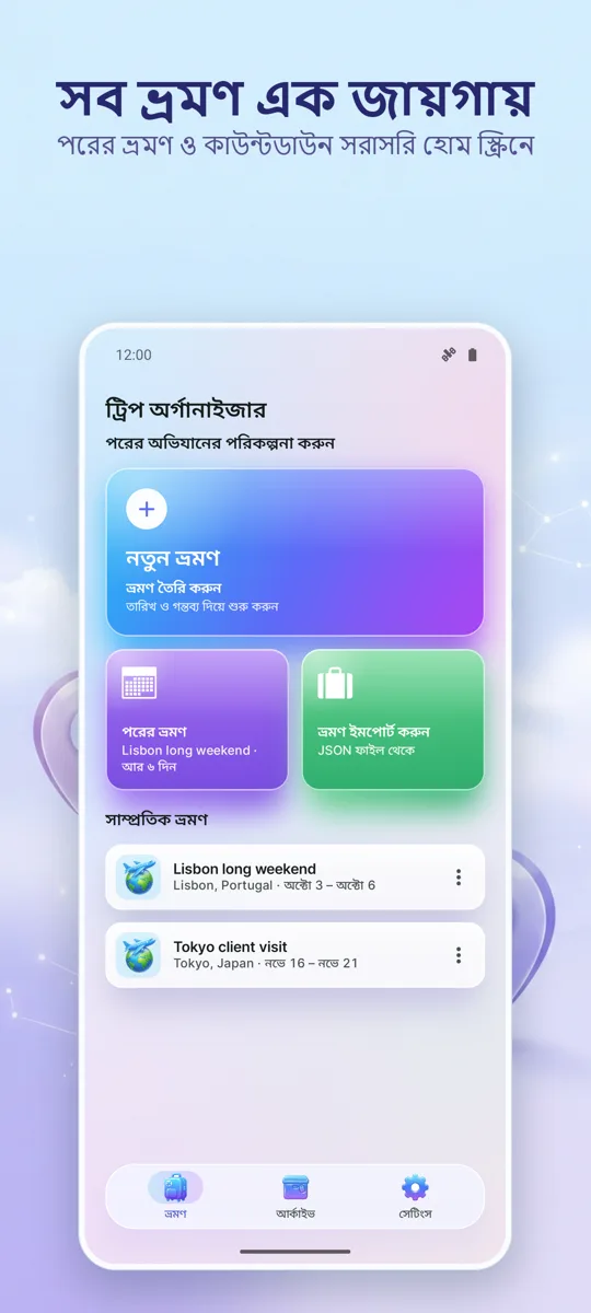 ট্রিপ অর্গানাইজার: প্ল্যানার: প্রধান স্ক্রিন