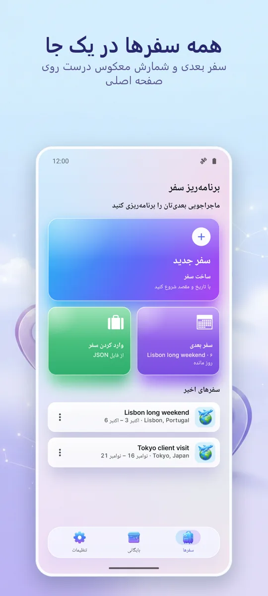 برنامه‌ریز سفر: سازمان‌دهنده: صفحه اصلی