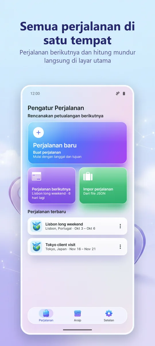 Perencana Perjalanan: layar utama