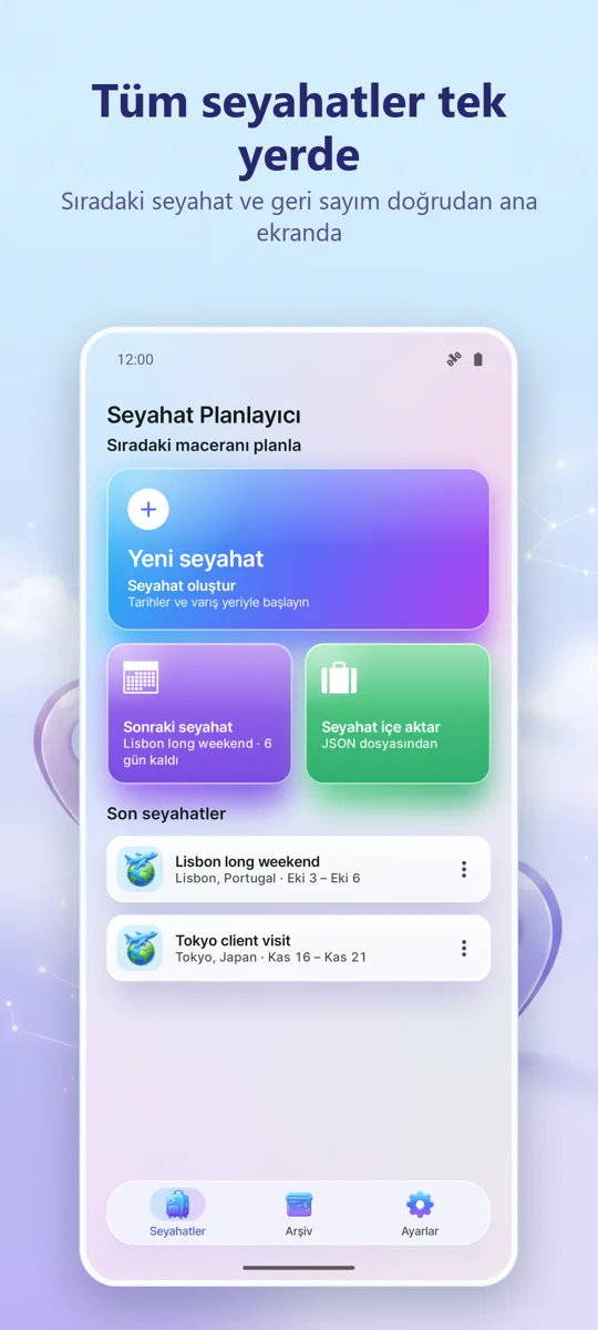 Seyahat Düzenleyici: ana ekran