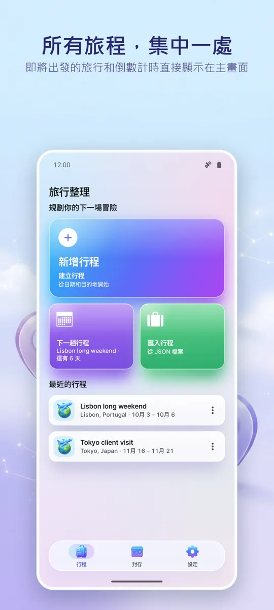 Trip Organizer: 旅行規劃: 主畫面