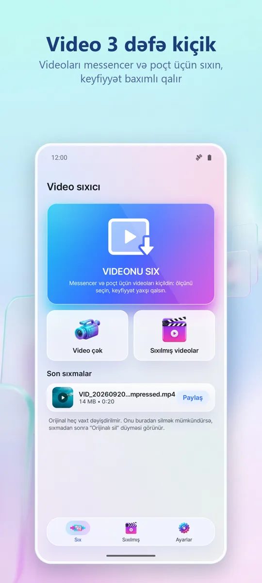 Video sıxıcı: əsas ekran