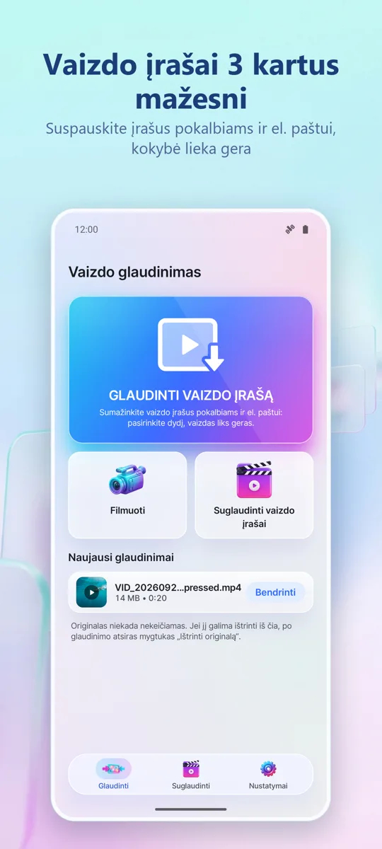 Video Compressor: pagrindinis ekranas