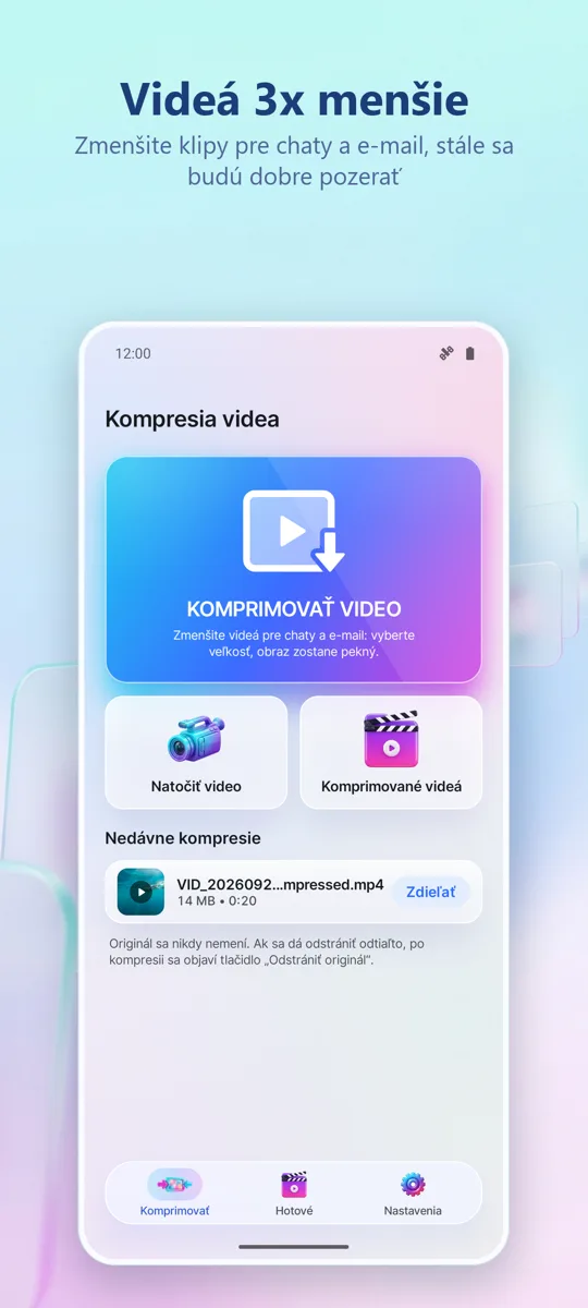 Kompresor Videa: hlavná obrazovka