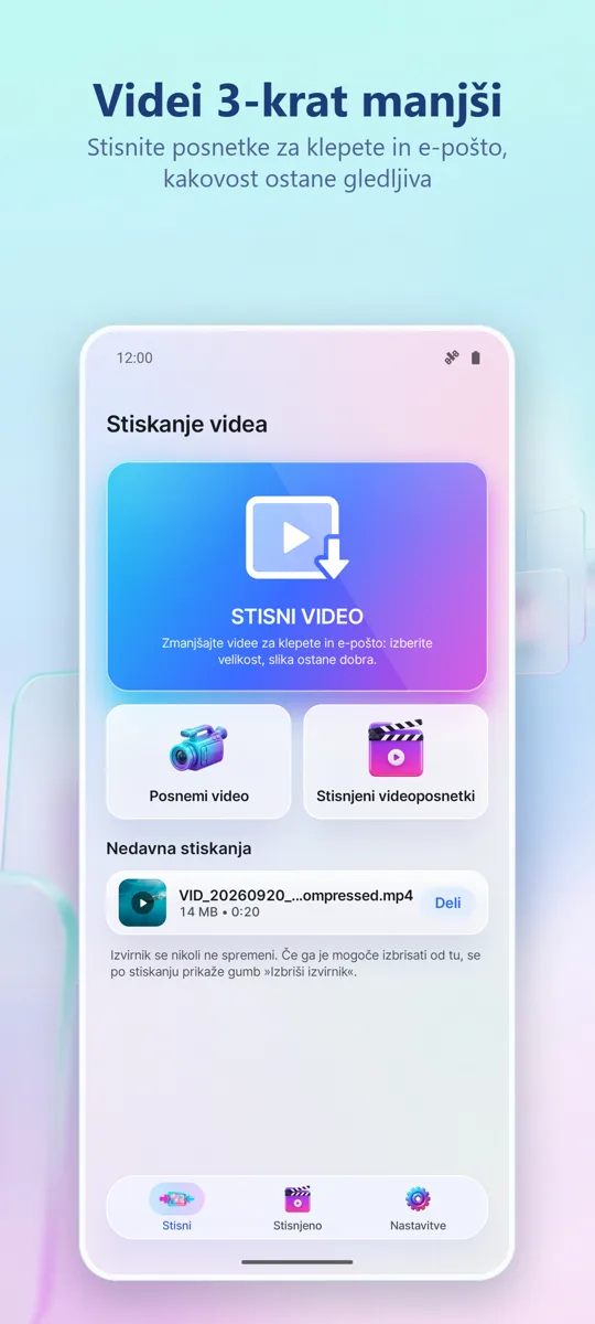 Video Compressor: glavni zaslon