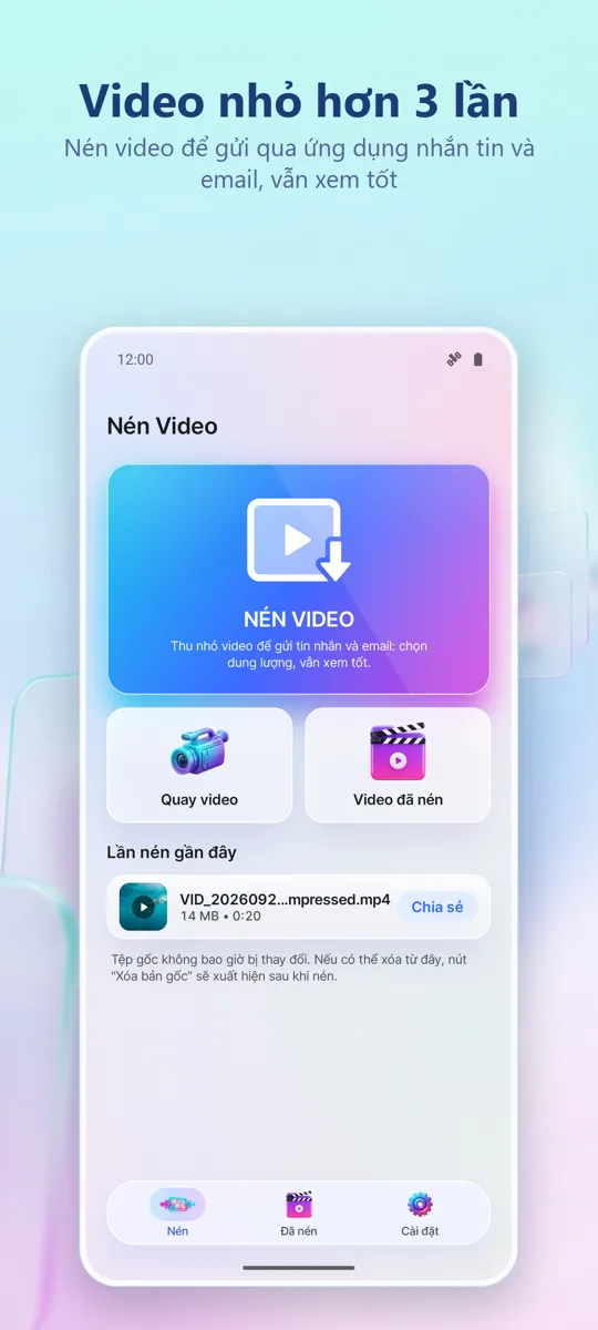 Nén Video: màn hình chính