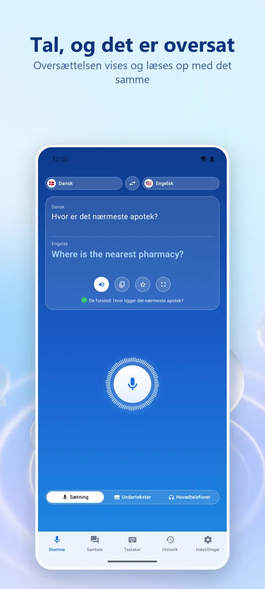 Voice Translate: hovedskærm