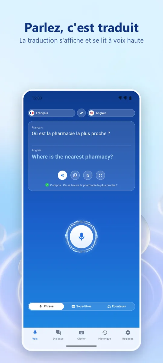 Voice Translate: écran principal
